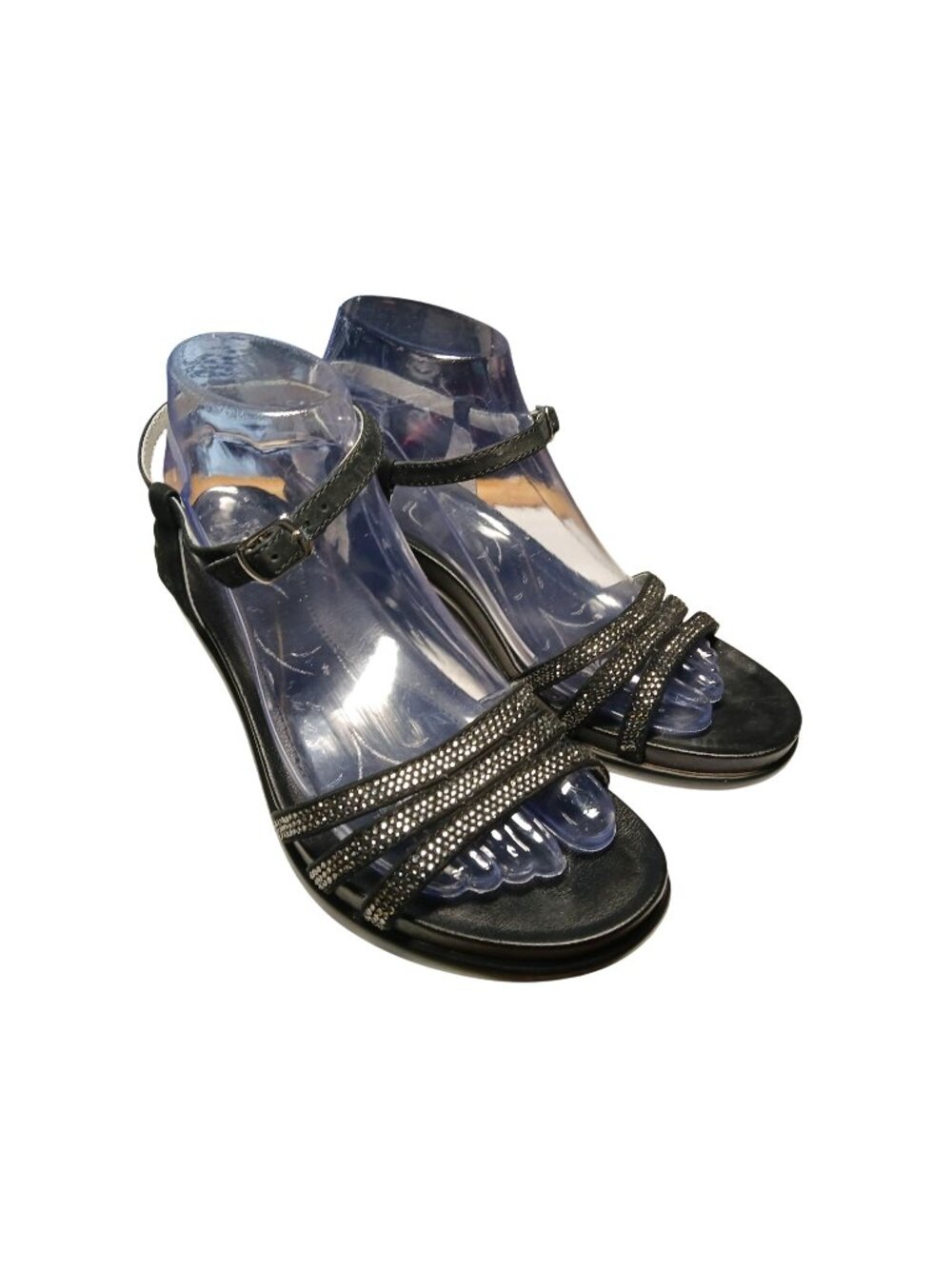ABEO Women's Grace Neutral Black Strappy Sandals Rhinestones Size 8 Comfort